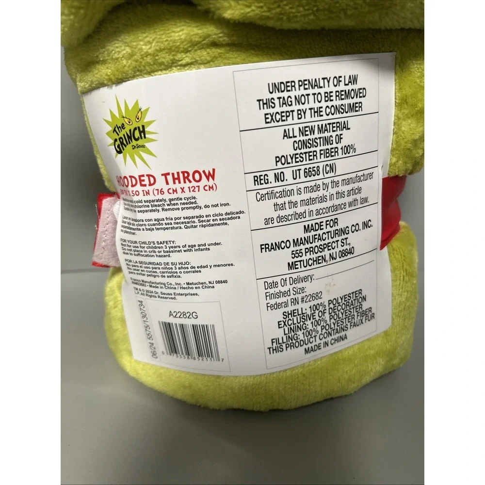 NEW Dr. Seuss Grinch Hooded Soft Plush Throw Blanket w/Hand Pockets  30